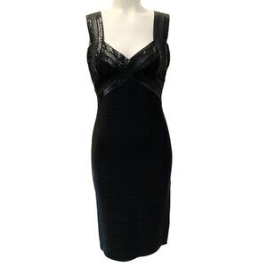 Herve Leger Black Sequined Jodie Ribbon Dress